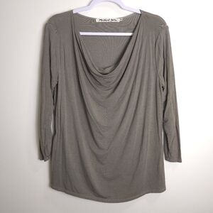 Michael Stars Artsy Greish Green‎ Cowl Neck Minimalist Basic Top OS